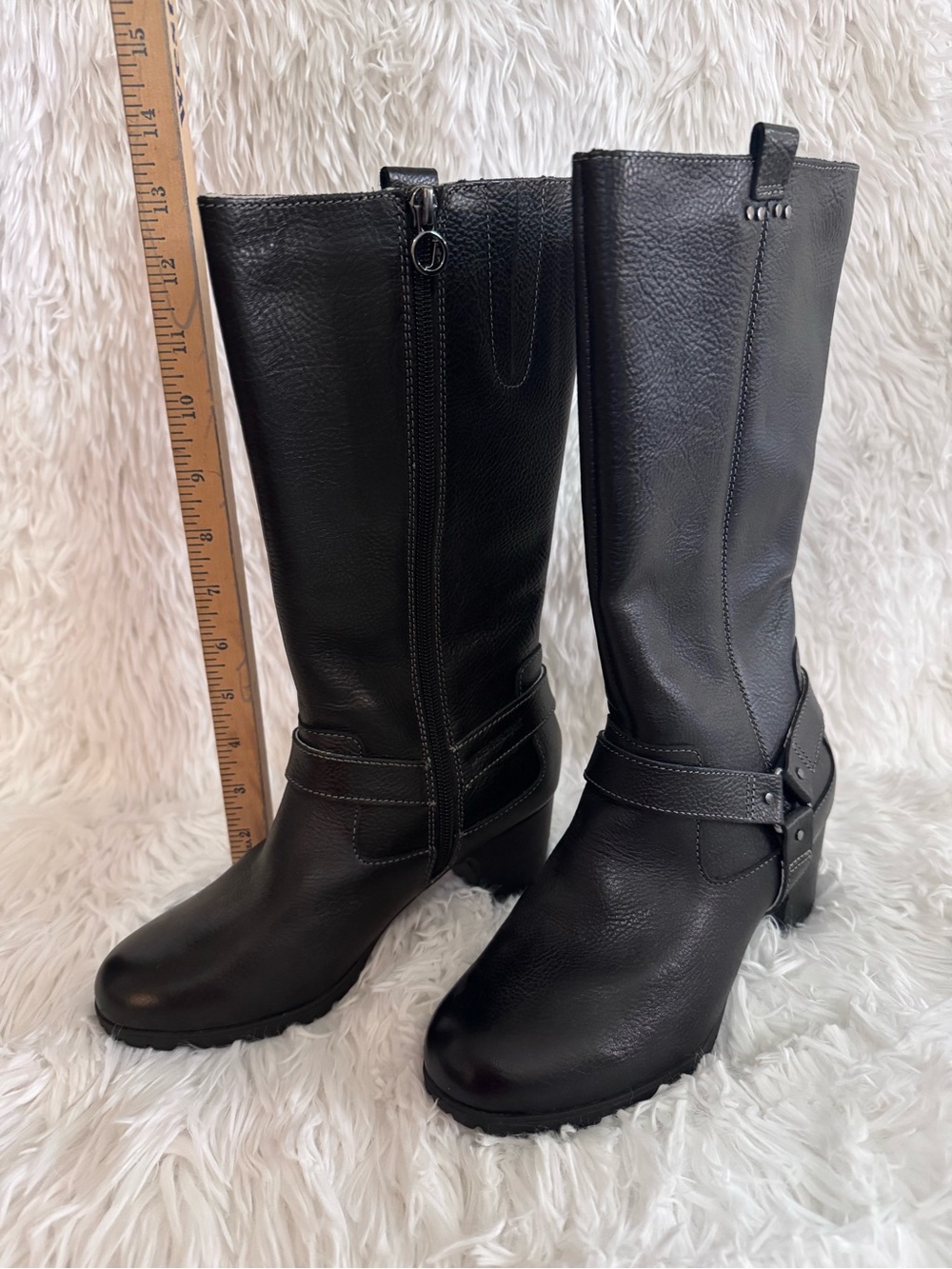 Jambu Black Mid-Calf Harness Heeled Boots for Women